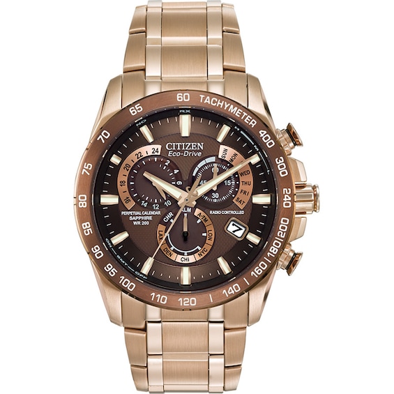 Men's Citizen Eco-DriveÂ® Perpetual Calendar Chronograph AT Watch with Brown Dial (Model: At4106-52X)