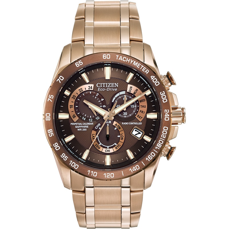 Men's Citizen Eco-Drive® Perpetual Calendar Chronograph AT Watch with Brown Dial (Model: AT4106-52X)