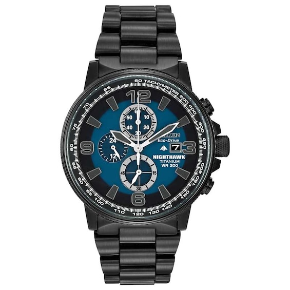 Men's Citizen Eco-DriveÂ® Nighthawk Titanium Chronograph Watch with Blue Dial (Model: Ca0505-57L)