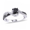 Thumbnail Image 1 of 3/4 CT. T.W. Black Diamond and Lab-Created White Sapphire Swirl Ring in Sterling Silver