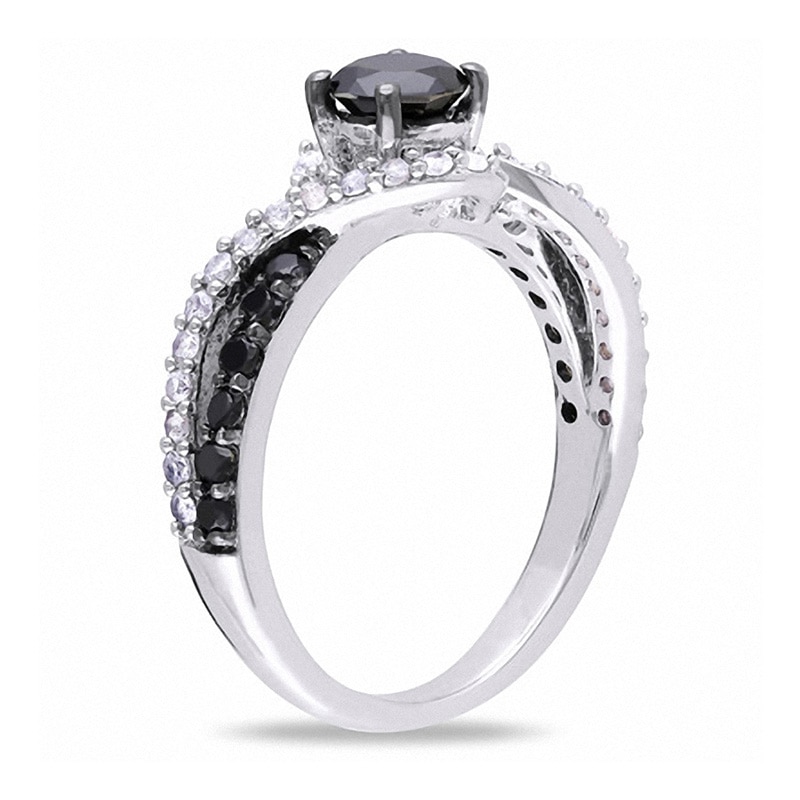 Main Image 2 of 3/4 CT. T.W. Black Diamond and Lab-Created White Sapphire Swirl Ring in Sterling Silver