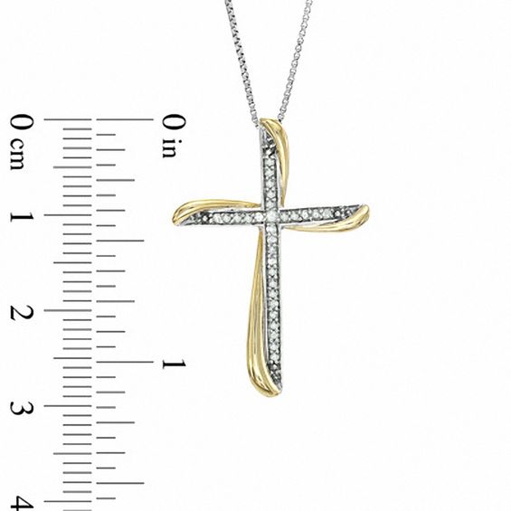 1/8 CT. T.w. Diamond Twist Cross Pendant in Sterling Silver and 14K Gold Plate