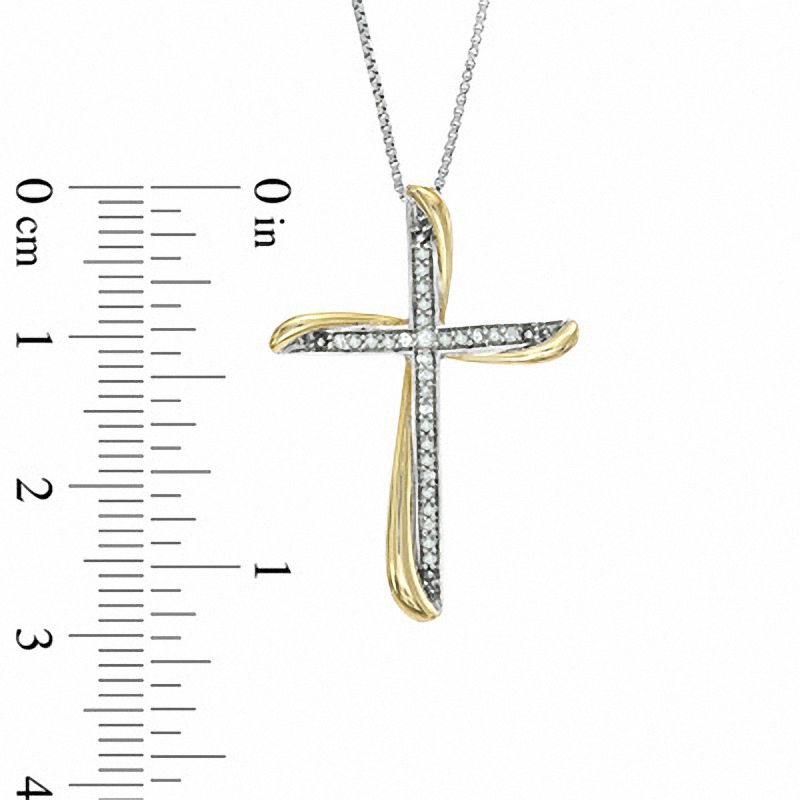 1/8 CT. T.W. Diamond Twist Cross Pendant in Sterling Silver and 14K Gold Plate
