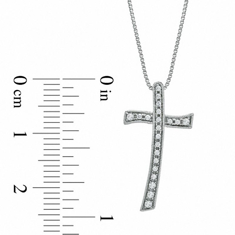 1/15 CT. T.W. Diamond Milgrain Leaning Cross Pendant in Sterling Silver
