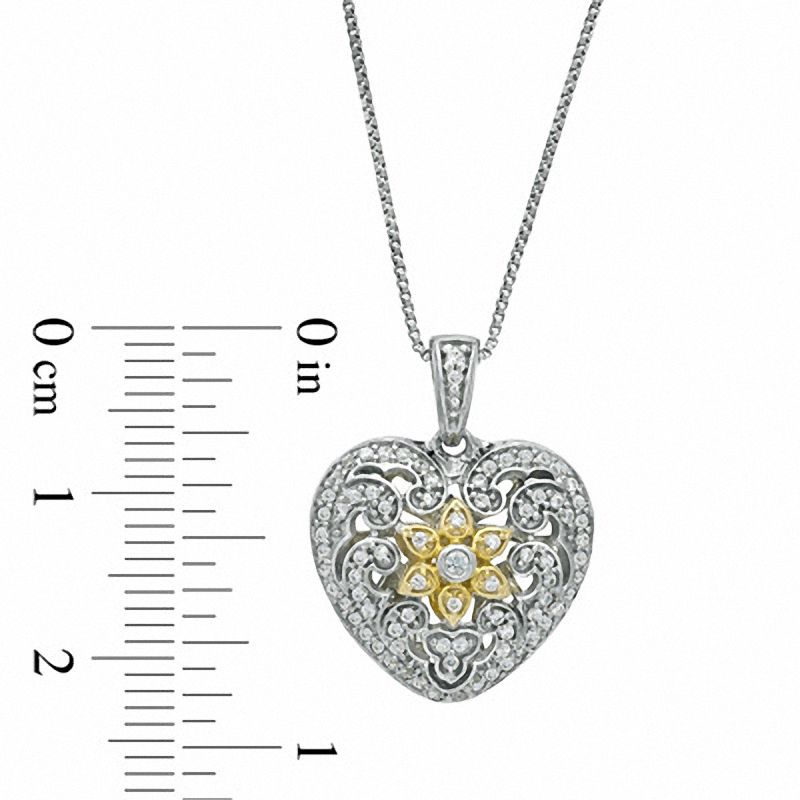 1/4 CT. T.W. Diamond Vintage-Style Heart Pendant in Sterling Silver and 14K Gold Plate