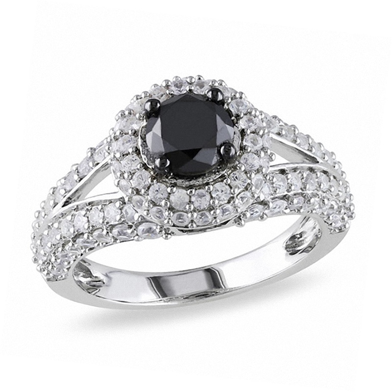 1 CT. Black Diamond and Lab-Created White Sapphire Split Shank Ring in Sterling Silver