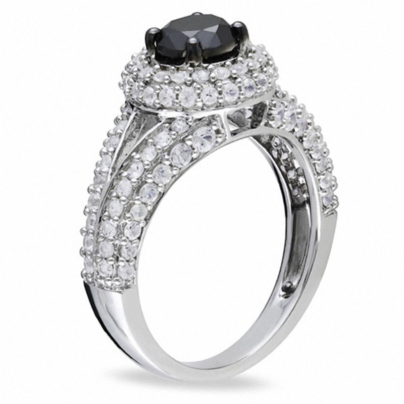 1 CT. Black Diamond and Lab-Created White Sapphire Split Shank Ring in Sterling Silver