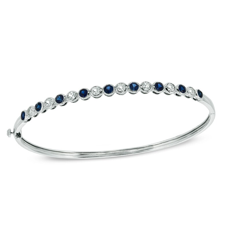 Main Image 1 of Oval Lab-Created Blue and White Sapphire Bangle in Sterling Silver