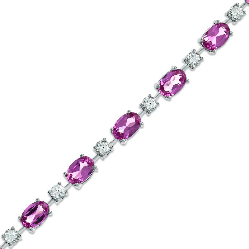 Main Image 1 of Oval Lab-Created Pink and White Sapphire Bracelet in Sterling Silver