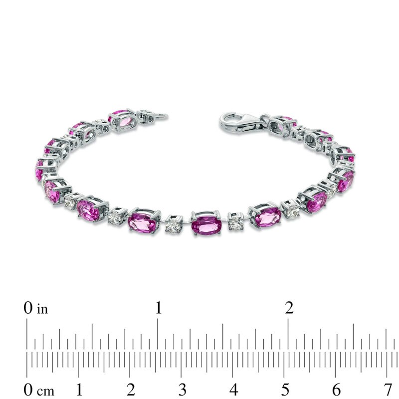 Main Image 2 of Oval Lab-Created Pink and White Sapphire Bracelet in Sterling Silver