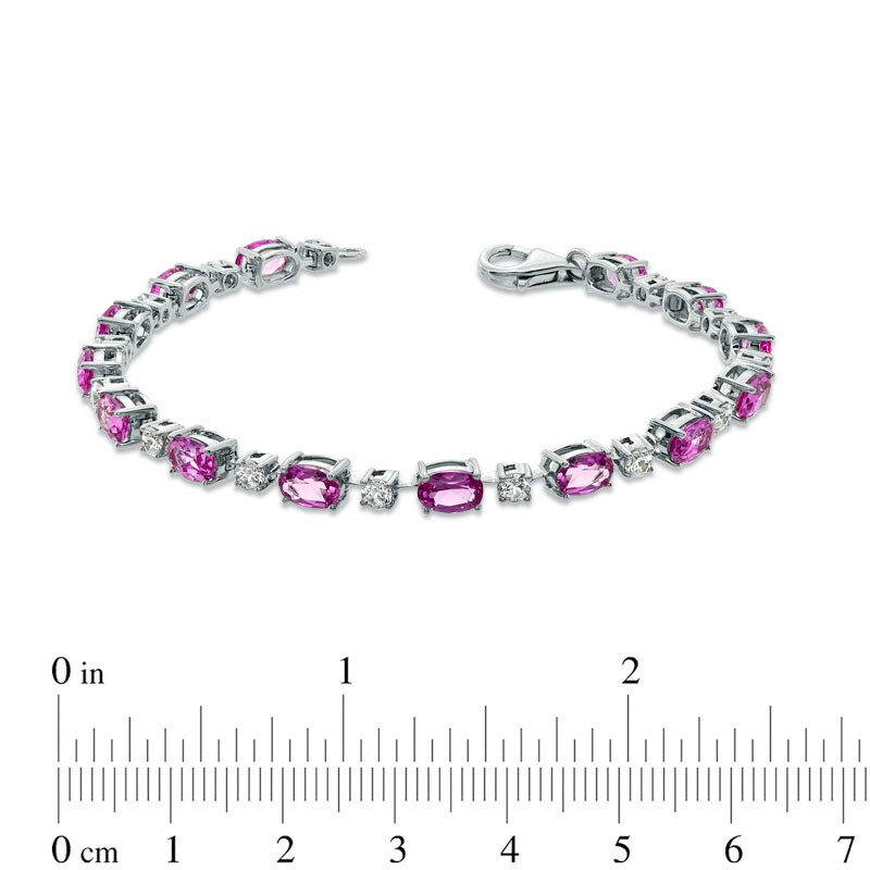 Oval Lab-Created Pink and White Sapphire Bracelet in Sterling Silver