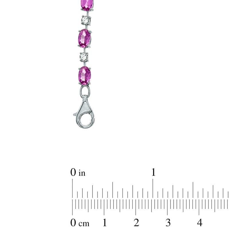 Oval Lab-Created Pink and White Sapphire Bracelet in Sterling Silver