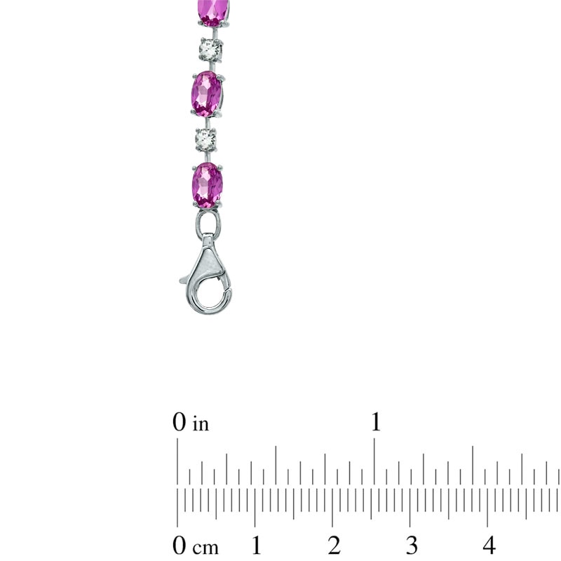 Main Image 3 of Oval Lab-Created Pink and White Sapphire Bracelet in Sterling Silver