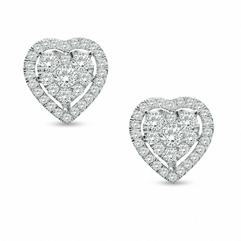 3/4 CT. T.W. Diamond Heart Cluster Stud Earrings in 10K White Gold Zales