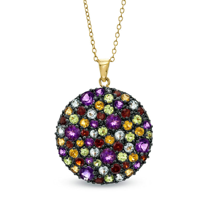Main Image 1 of Multi-Gemstone Circle Pendant in Sterling Silver with 18K Gold Plate