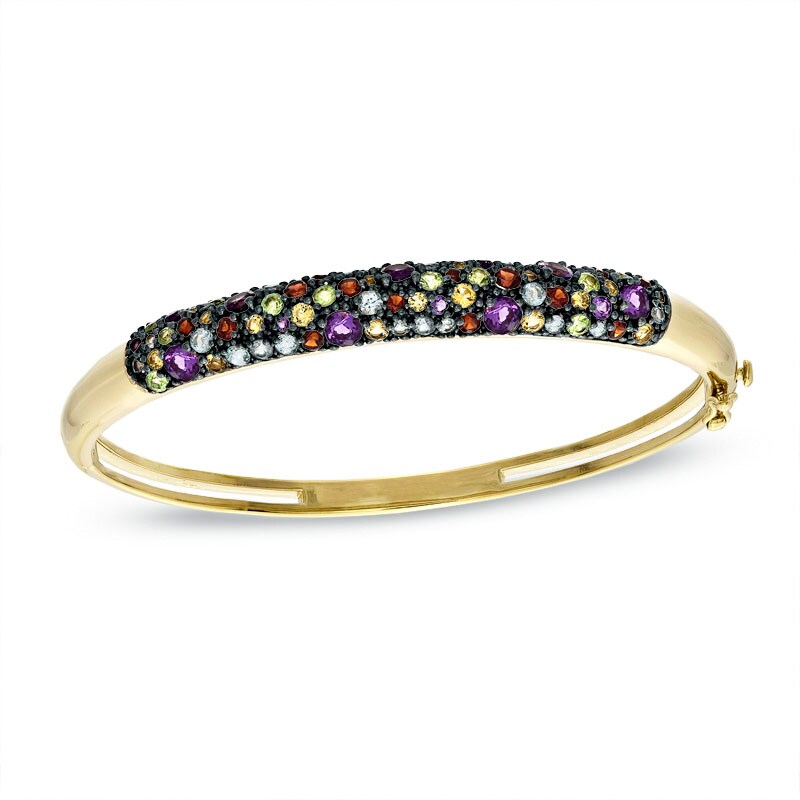 Main Image 1 of Multi-Gemstone Bangle in Sterling Silver with 18K Gold Plate - 7.25"