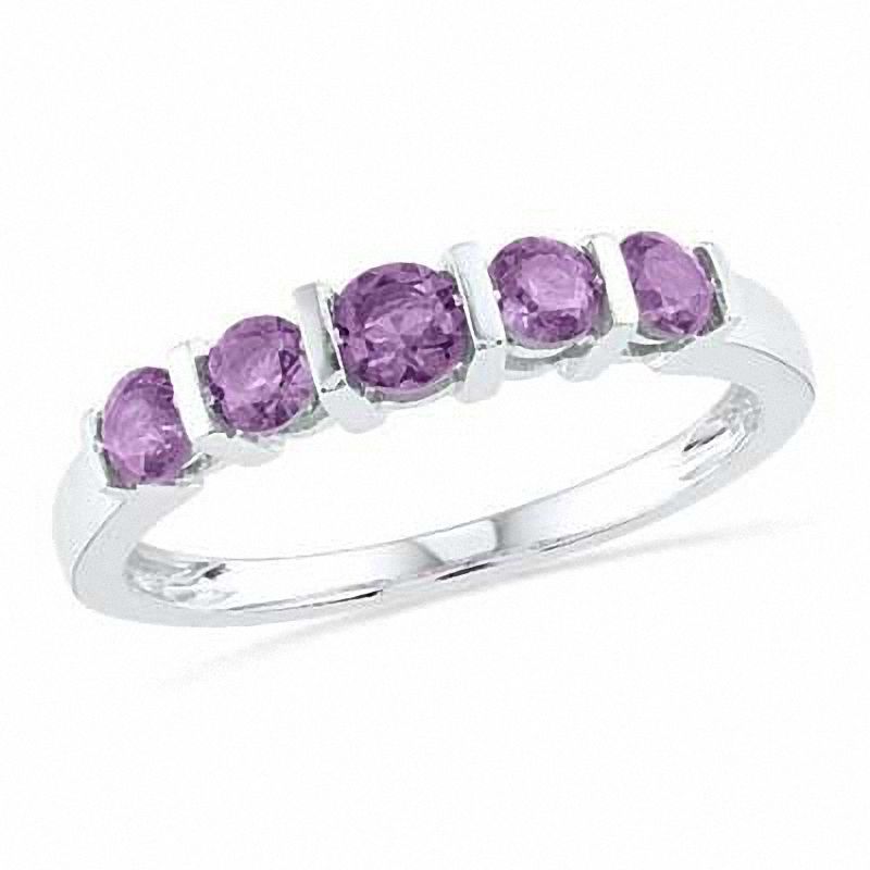 Main Image 1 of Amethyst Five Stone Band in 10K White Gold