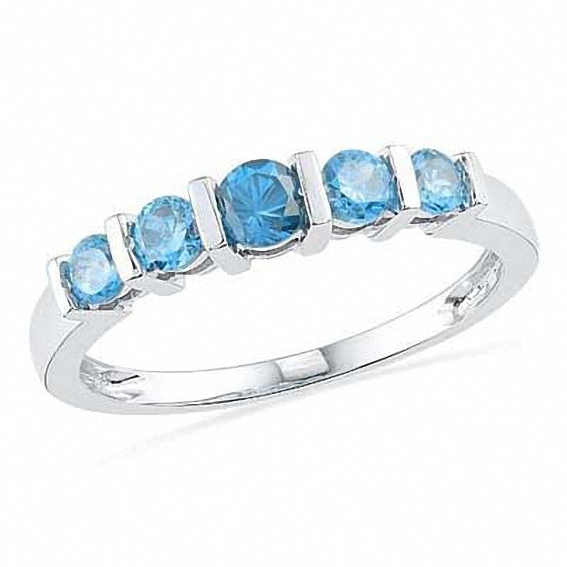 Blue Topaz Five Stone Anniversary Band in 10K White Gold