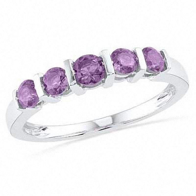 Main Image 1 of Amethyst Five Stone Anniversary Band in Sterling Silver