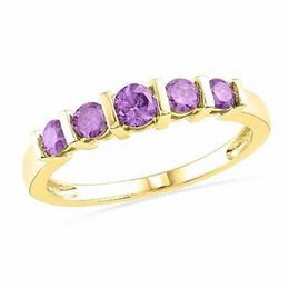Amethyst Five Stone Band in 10K Gold