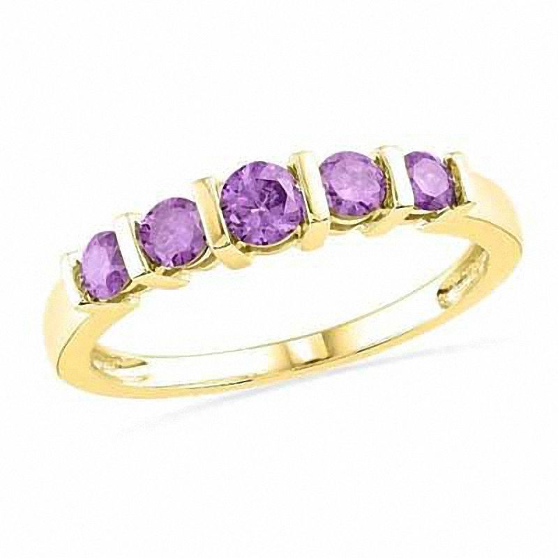 Main Image 1 of Amethyst Five Stone Band in 10K Gold