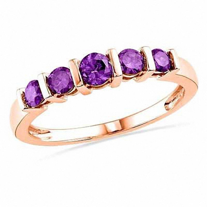 Amethyst Five Stone Band in 10K Rose Gold