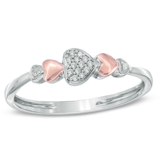 Diamond Accent Hearts Ring in Sterling Silver and 10K Rose Gold