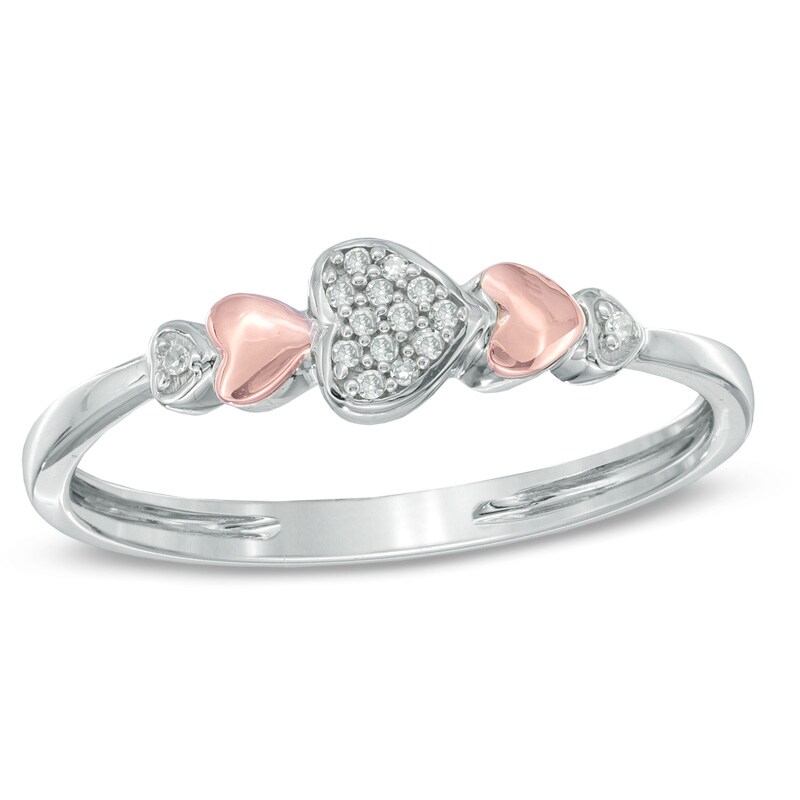 Main Image 1 of Diamond Accent Hearts Ring in Sterling Silver and 10K Rose Gold