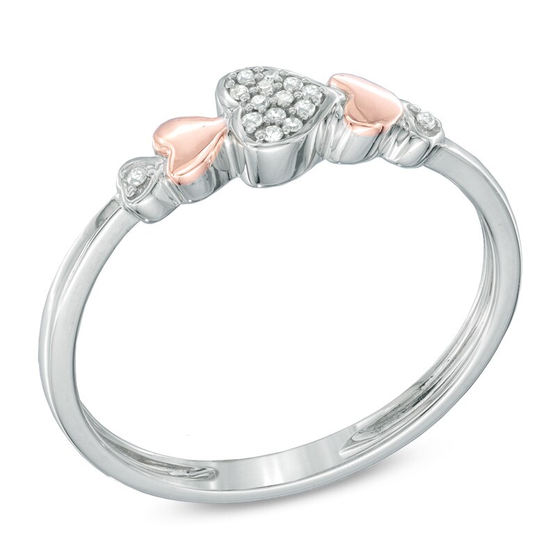 Main Image 2 of Diamond Accent Hearts Ring in Sterling Silver and 10K Rose Gold