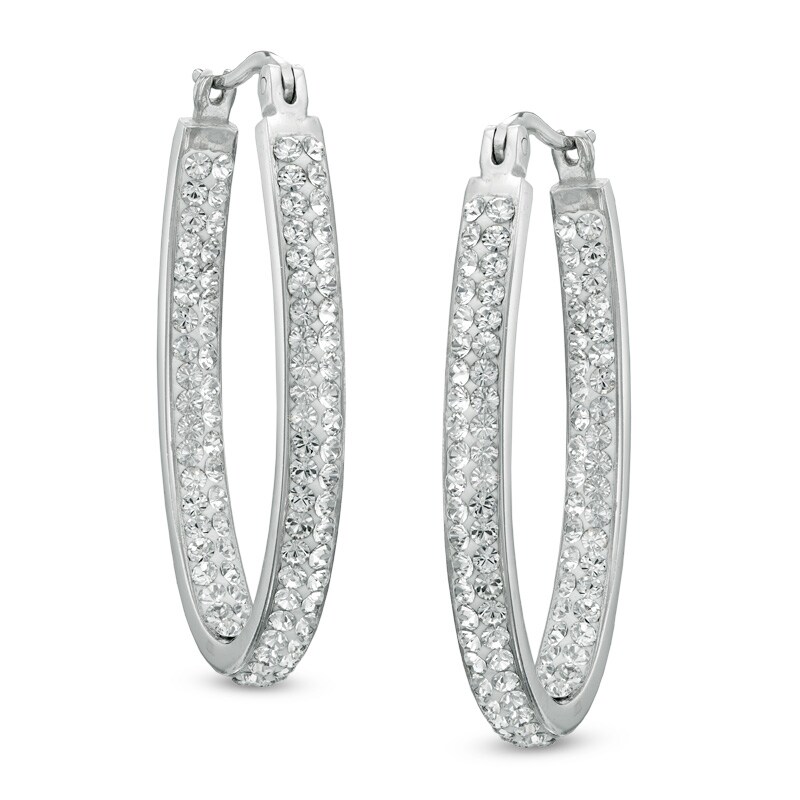 Main Image 1 of Crystal Inside-Out Hoop Earrings in Sterling Silver