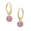 Thumbnail Image 1 of Child's Rose Crystal Ball Hoop Earrings in 14K Gold