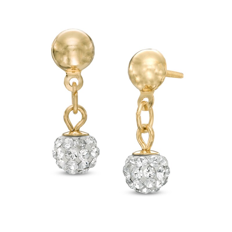 Child's Crystal Ball Drop Earrings in 14K Gold