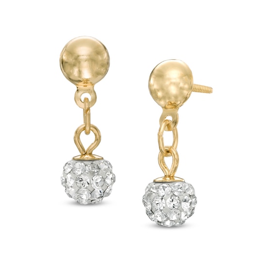 Child's Crystal Ball Drop Earrings in 14K Gold