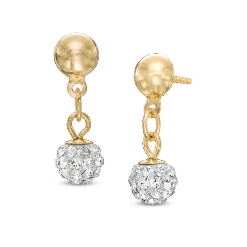 Main Image 1 of Child's Crystal Ball Drop Earrings in 14K Gold