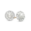 Thumbnail Image 0 of Child's 3.0mm Cultured Freshwater Pearl and Crystal Frame Stud Earrings in 14K Gold