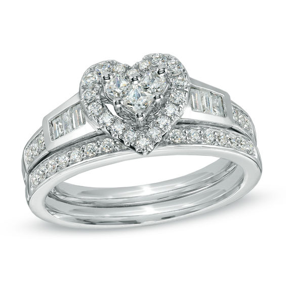 Heart diamond on sale wedding ring set
