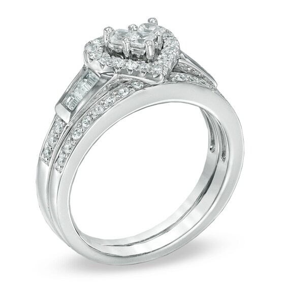 7/8 CT. T.w. Diamond Heart Cluster Bridal Set in 14K White Gold
