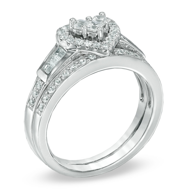 Main Image 2 of 7/8 CT. T.W. Diamond Heart Cluster Bridal Set in 14K White Gold