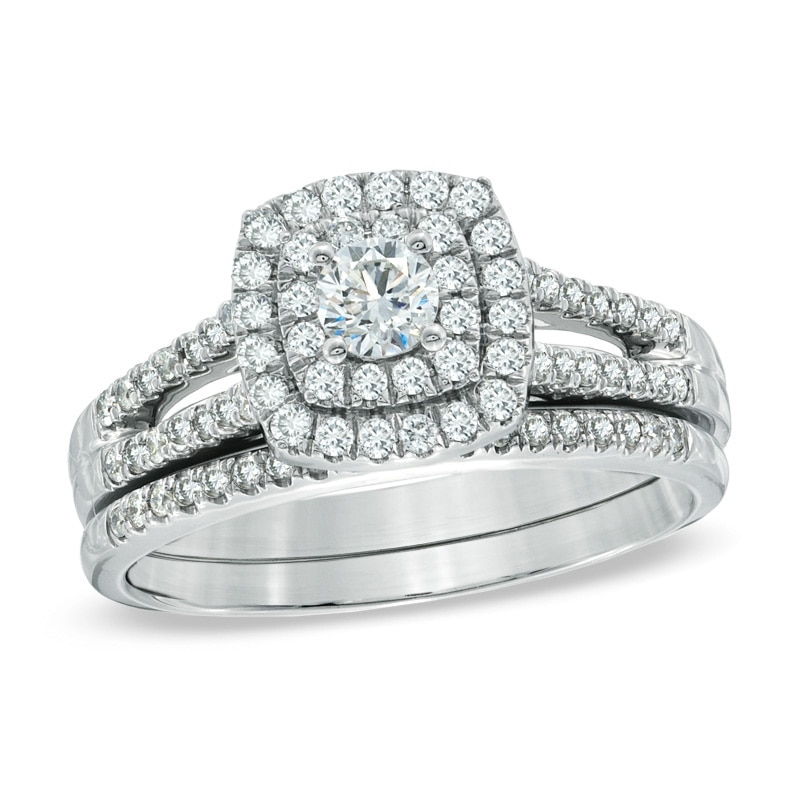 Main Image 1 of 3/4 CT. T.W. Diamond Double Frame Bridal Set in 14K White Gold