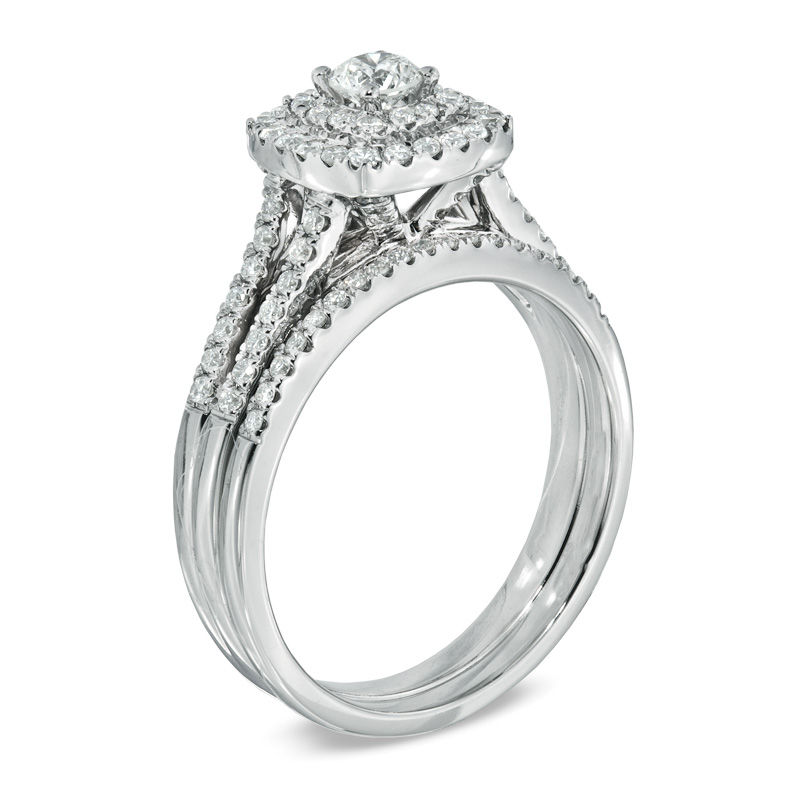 Main Image 2 of 3/4 CT. T.W. Diamond Double Frame Bridal Set in 14K White Gold