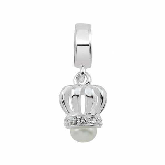 PersonaÂ® Sterling Silver Faux Pearl with Crystal Crown Charm