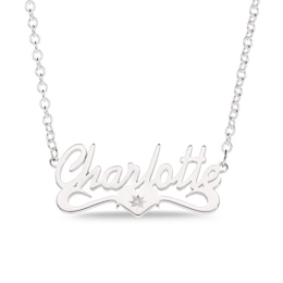 Diamond Accent Heart Script Name Necklace in Sterling Silver (6-10 Characters)