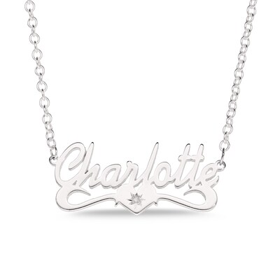 Diamond Accent Heart Script Name Necklace In Sterling Silver 6 10 Characters 16 Zales