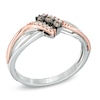 Thumbnail Image 2 of 1/10 CT. T.W. Champagne and White Diamond Three Stone Bypass Ring in Sterling Silver and 10K Rose Gold