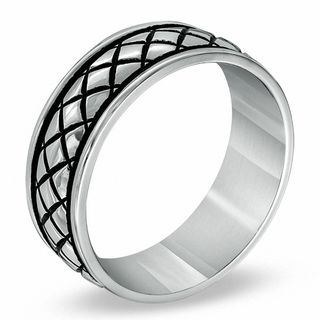 Men's 8.0mm Black PVD Lattice Stainless Steel Band - Size 10 | Zales