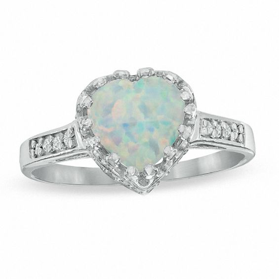 8.0mm Heart-Shaped Lab-Created Opal and White Topaz Crown Ring in ...