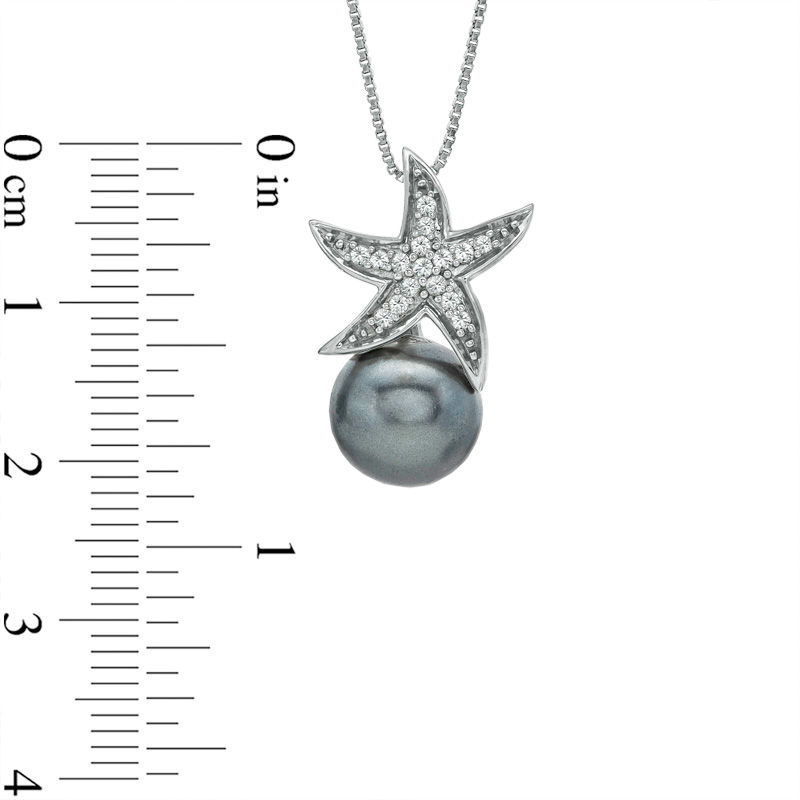 7.0 - 8.0mm Grey Cultured Freshwater Pearl and 1/10 CT. T.W. Diamond Starfish Pendant in Sterling Silver