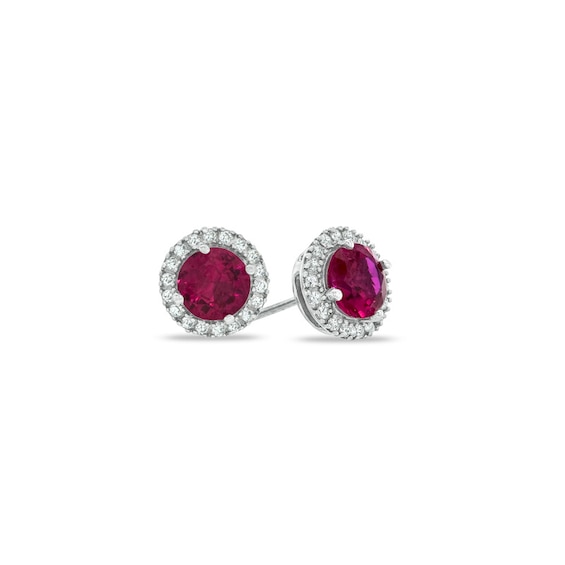 6.0mm Lab-Created Ruby and White Sapphire Stud Earrings in Sterling Silver
