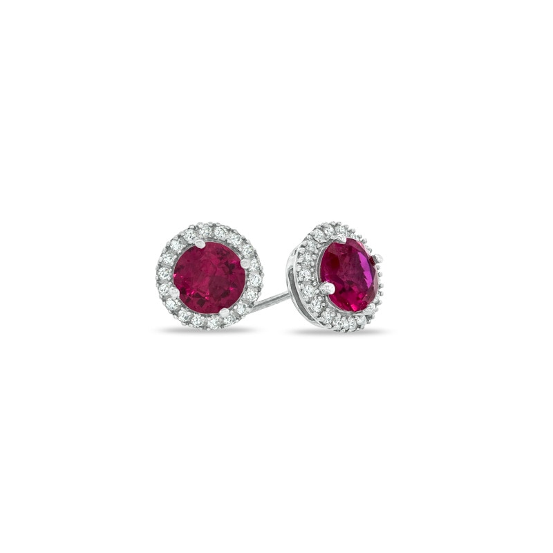 6.0mm Lab-Created Ruby and White Sapphire Stud Earrings in Sterling Silver