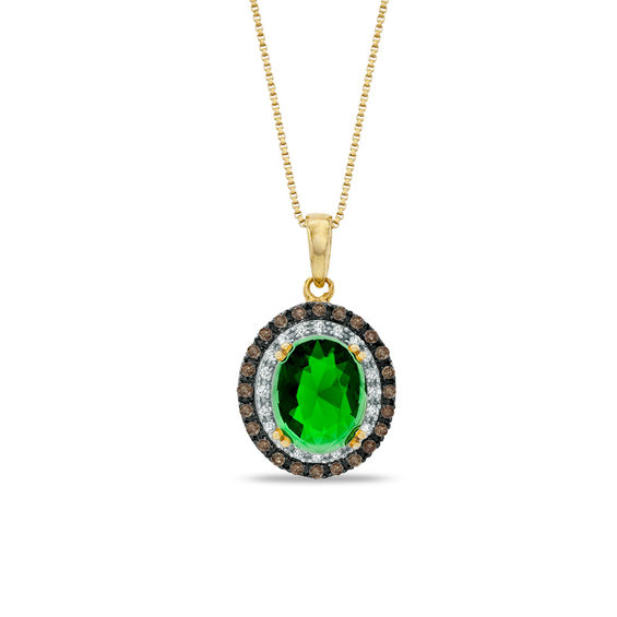 Lab-Created Emerald and 1/3 CT. T.W. Enhanced Champagne and White ...